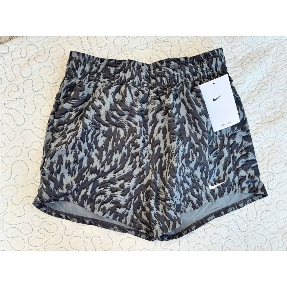 Nike One Dri-FIT Kids Size Medium Training Shorts Grey Black Abstract